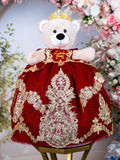 Wine Red Tan Teddy Bear for Quinceanera