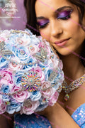 Light blue Lilac Pink quinceanera bouquet 9 inches