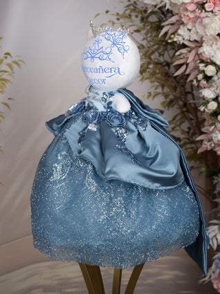 Dusty Blue with Floral Bow La Ultima Muneca for Quinceanera