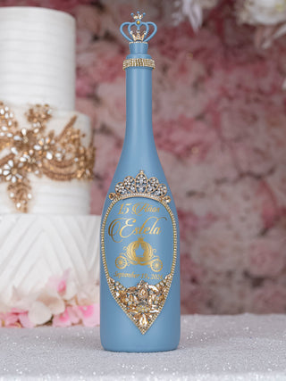 Slate Blue gold quinceanera bottle