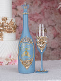 Slate Blue gold quinceanera bottle