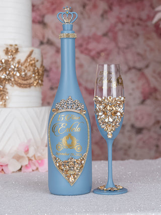 Slate Blue gold quinceanera bottle