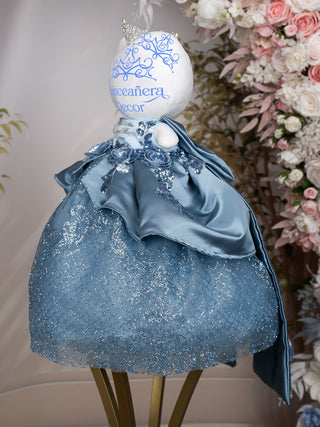Dusty Blue with Floral Bow Quinceanera Teddy Bear