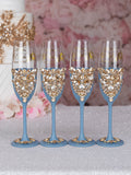 Slate Blue gold quinceanera bottle with 1 glasses