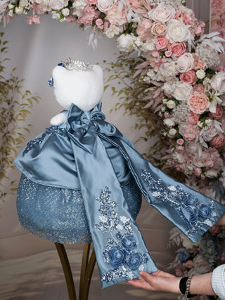 Dusty Blue with Floral Bow Quinceanera Teddy Bear