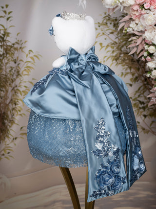 Dusty Blue with Floral Bow Quinceanera Teddy Bear
