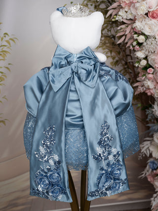 Dusty Blue with Floral Bow Quinceanera Teddy Bear