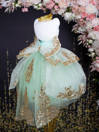 Sage green gold with train Quince Doll Cat