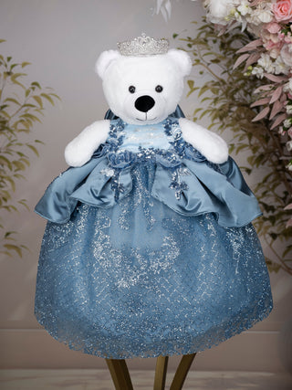 Dusty Blue with Floral Bow Quinceanera Teddy Bear