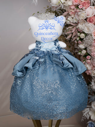 Dusty Blue with Floral Bow Quinceanera Teddy Bear