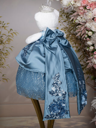 Dusty Blue with Floral Bow Quinceanera Teddy Bear