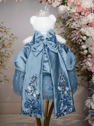 Dusty Blue with Floral Bow La Ultima Muneca for Quinceanera