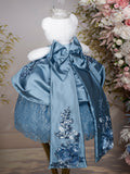 Dusty Blue with Floral Bow Quinceanera Teddy Bear