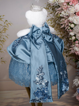 Dusty Blue with Floral Bow Quinceanera Teddy Bear