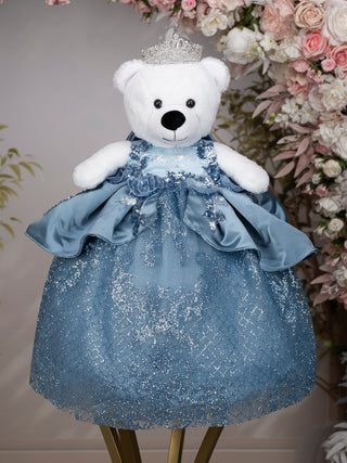 Dusty Blue with Floral Bow Quinceanera Teddy Bear