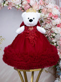 Burgundy with Gold Last Teddy Bear for Quinceanera