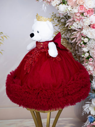 Burgundy with Gold Last Teddy Bear for Quinceanera