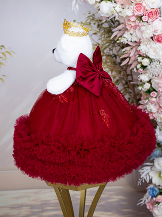 Burgundy with Gold Last Teddy Bear for Quinceanera