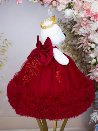 Burgundy with Gold Last Teddy Bear for Quinceanera