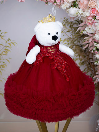 Burgundy with Gold Last Teddy Bear for Quinceanera