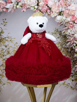 Burgundy with Gold Last Teddy Bear for Quinceanera
