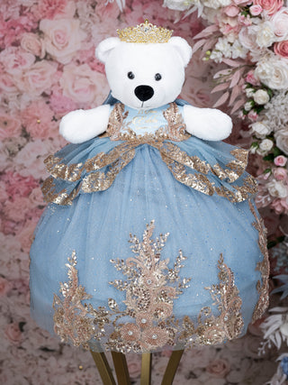 Slate Blue Gold Teddy Bear for quinceanera
