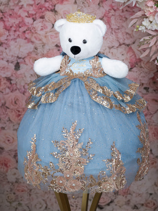 Slate Blue Gold Teddy Bear for quinceanera
