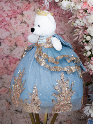 Slate Blue Gold Teddy Bear for quinceanera