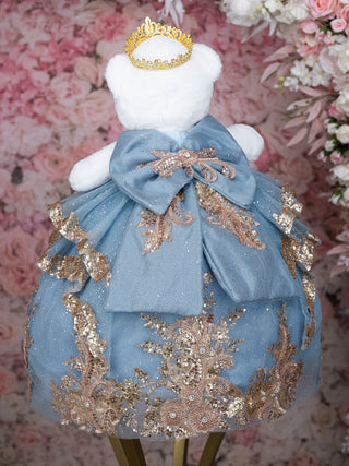Slate Blue Gold Teddy Bear for quinceanera
