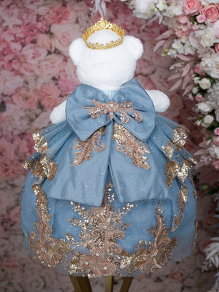 Slate Blue Gold Teddy Bear for quinceanera