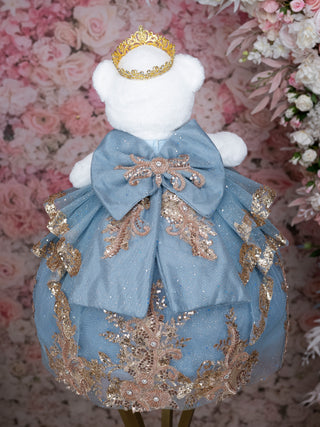 Slate Blue Gold Teddy Bear for quinceanera