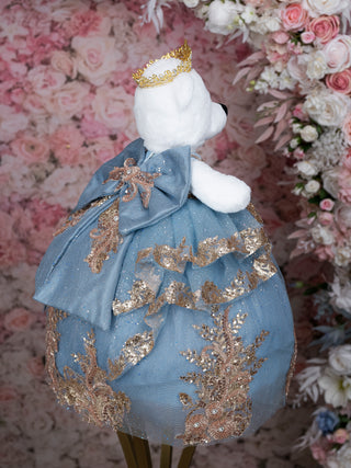 Slate Blue Gold Teddy Bear for quinceanera