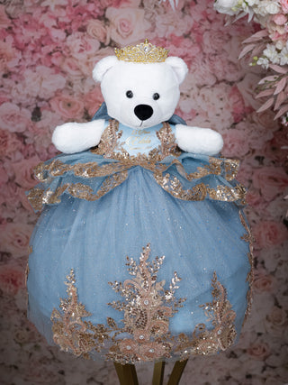 Slate Blue Gold Teddy Bear for quinceanera