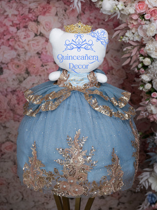 Slate Blue Gold Doll Cat for Quinceanera