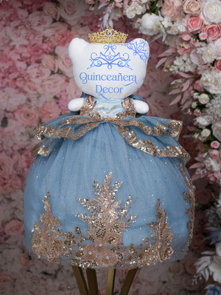 Slate Blue Gold Doll Cat for Quinceanera