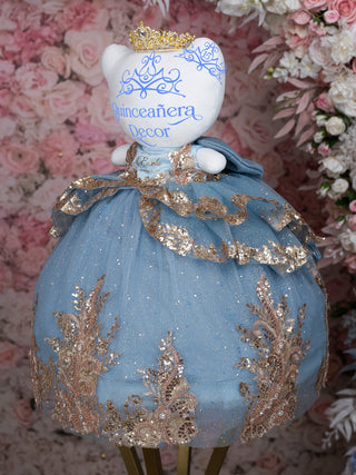 Slate Blue Gold Doll Cat for Quinceanera