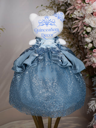 Dusty Blue with Floral Bow Quinceanera Teddy Bear