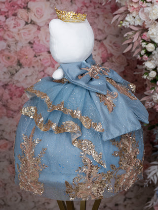Slate Blue Gold Doll Cat for Quinceanera