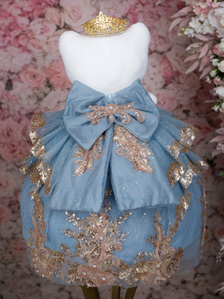 Slate Blue Gold Doll Cat for Quinceanera