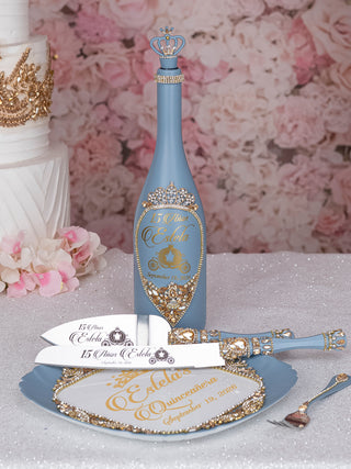 Slate Blue Gold Doll Cat for Quinceanera