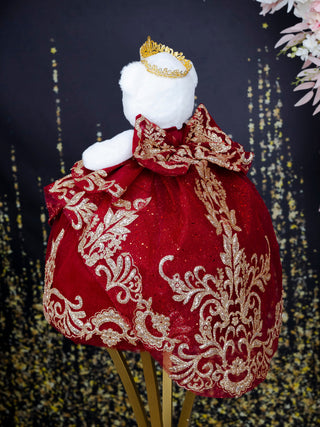 Burgundy with Gold Quinceanera Teddy Bear