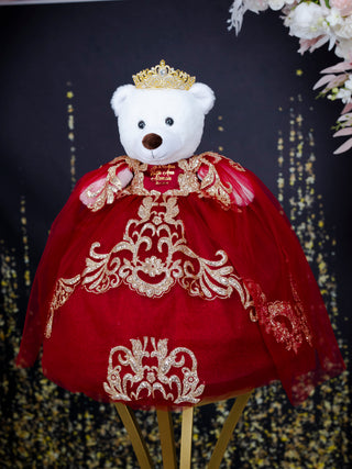 Burgundy Gold with Cape Teddy Bear for Quinceanera