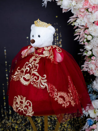 Burgundy Gold with Cape Teddy Bear for Quinceanera