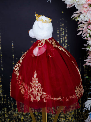 Burgundy Gold with Cape Teddy Bear for Quinceanera