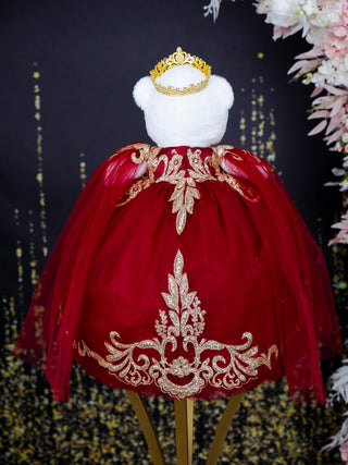Burgundy Gold with Cape Teddy Bear for Quinceanera