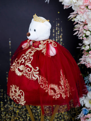 Burgundy Gold with Cape Teddy Bear for Quinceanera
