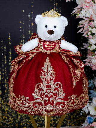 Burgundy with Gold Quinceanera Teddy Bear