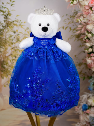 Royal blue silver last teddy bear for quinceanera