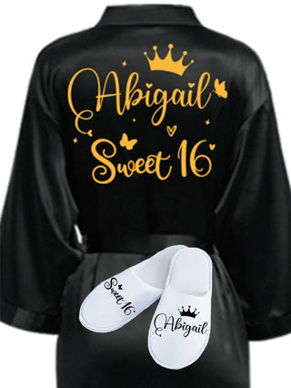 Sweet 16 Black with Gold robe with slippers