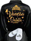 Quinceanera Black with Gold robe with slippers